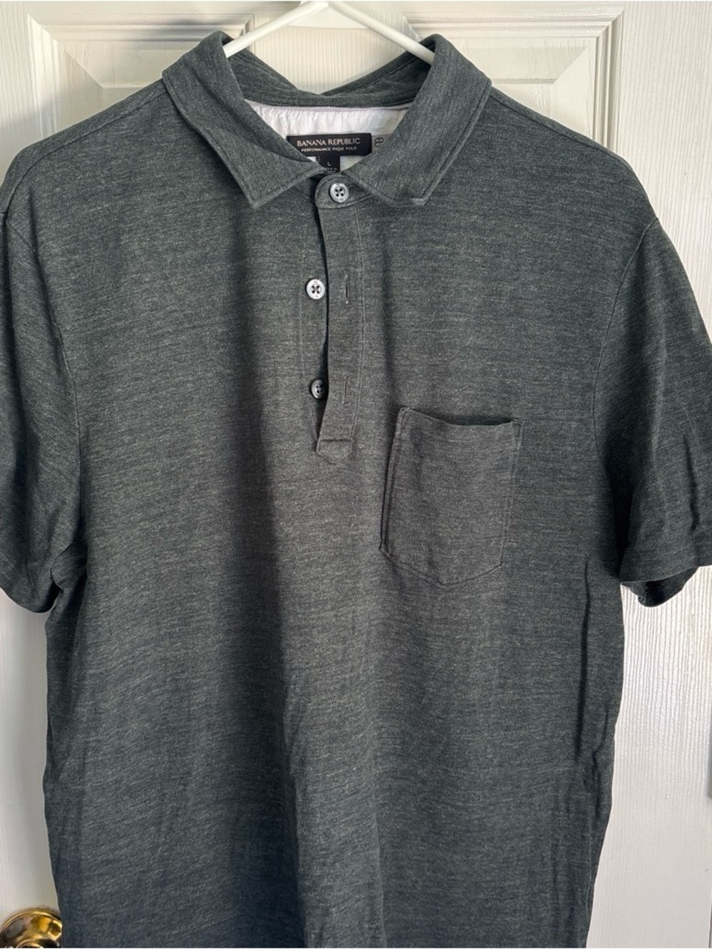 Banana Republic Men's Heather Charcoal Polo with Chest Pocket